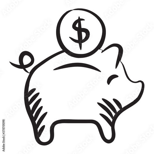 Piggy bank in line style, saving or accumulation of money 