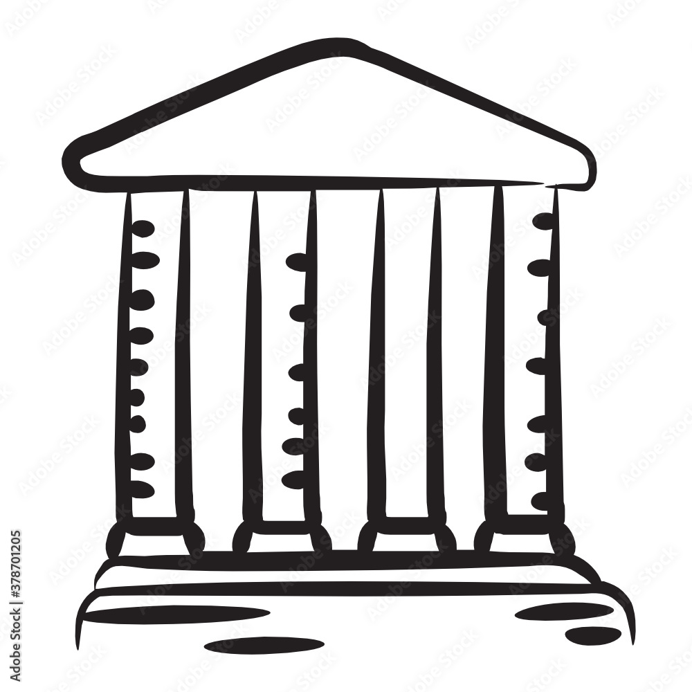 
Icon design of bank building, financial institute in doodle style 
