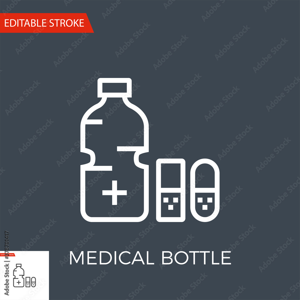 Medical Bottle Thin Line Vector Icon. Flat Icon Isolated on the Black Background. Editable Stroke EPS file. Vector illustration. Medical Bottle Thin Line Vector Icon. Flat Icon Isolated on the Black Background. Editable Stroke EPS file. Vector illustration.