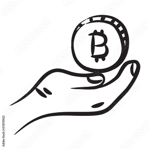 
Hand holding bitcoin, vector design of currency coin in editable style 
