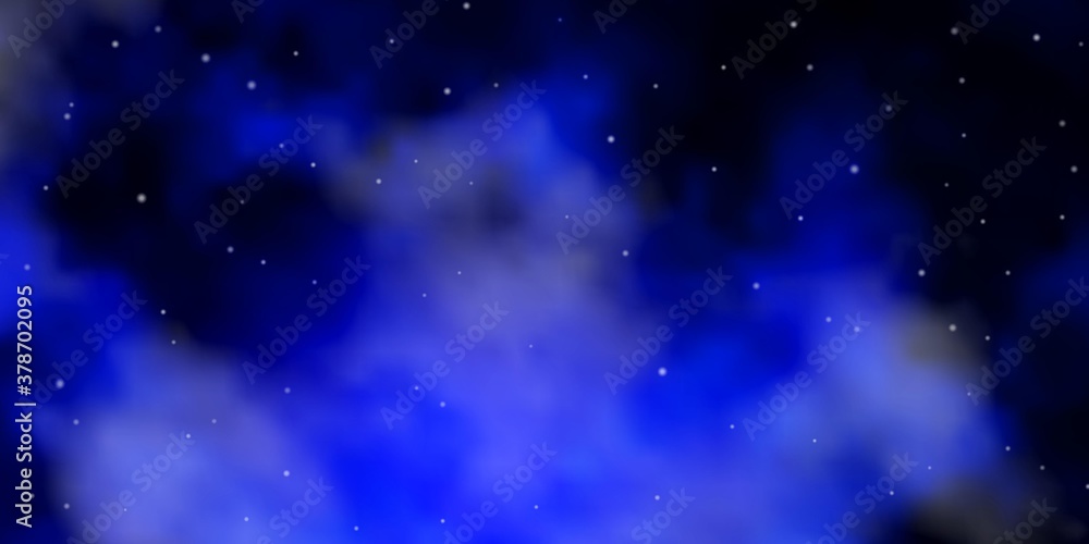 Dark BLUE vector background with colorful stars. Colorful illustration with abstract gradient stars. Theme for cell phones.