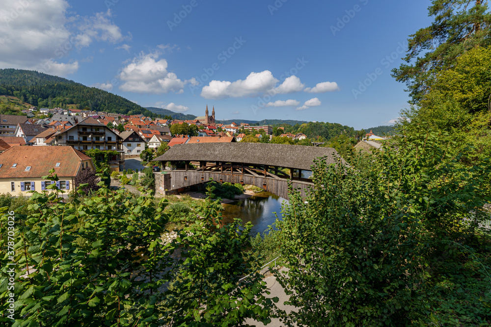 The historical old wooden bridge in Forbach, Black Forest, Germany