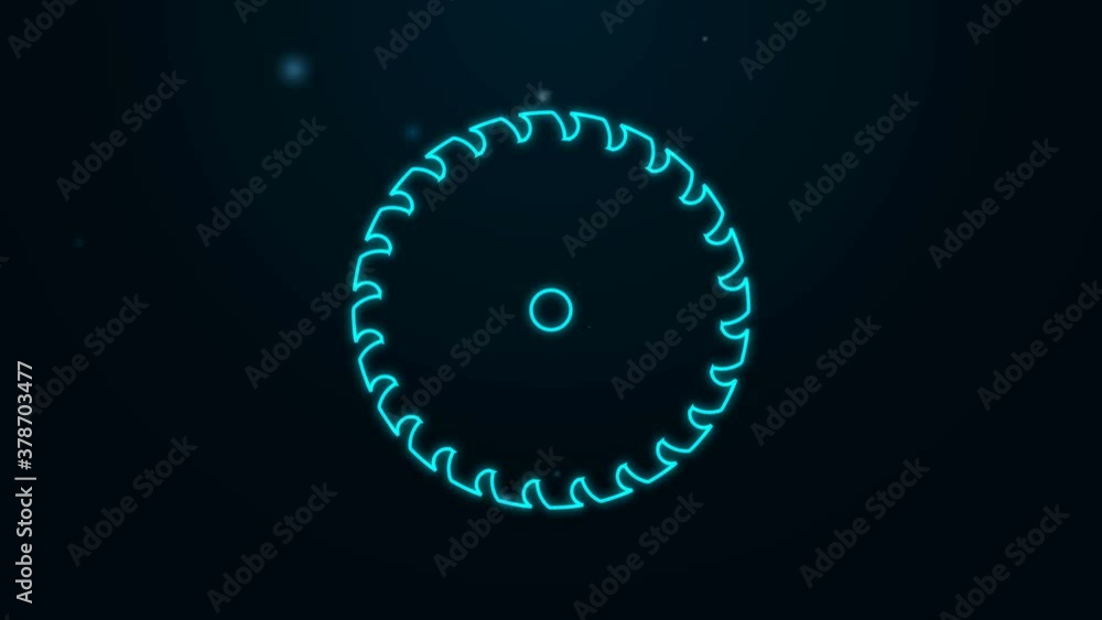 Glowing neon line Circular saw blade icon isolated on black background. Saw wheel. 4K Video motion graphic animation. Glowing neon line Circular saw blade icon isolated on black background. Saw wheel. 4K Video motion graphic animation.
