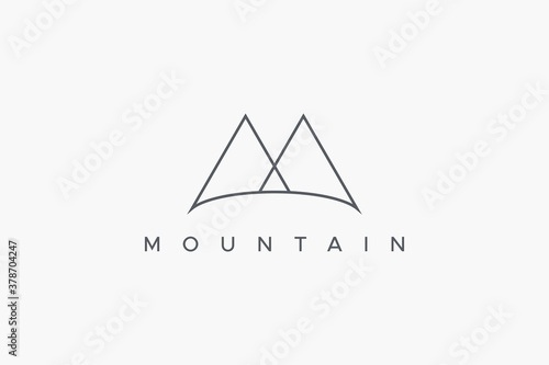 Abstract Mountain Logo. Grey Geometric Line Initial Letter M isolated on White Background. Flat Vector Logo Design Template Element.
