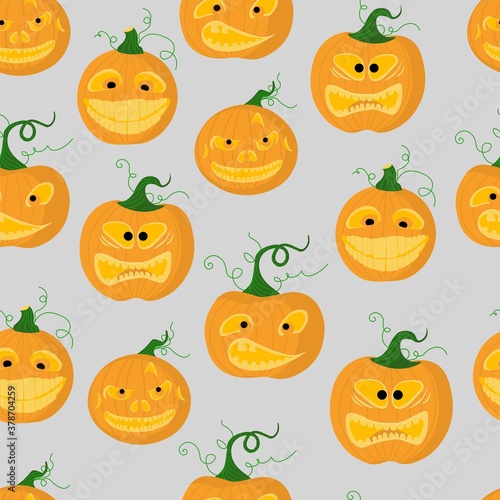 Fototapeta Naklejka Na Ścianę i Meble -  Halloween bright background. Seamless pattern for Halloween. Funny pumpkins.