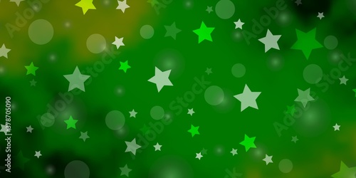 Dark Blue, Green vector pattern with circles, stars. Illustration with set of colorful abstract spheres, stars. Texture for window blinds, curtains.