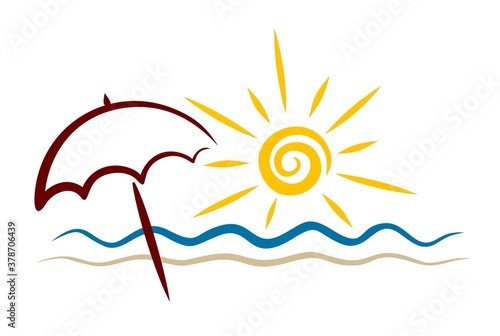 Symbol of a beach umbrella on the seashore.