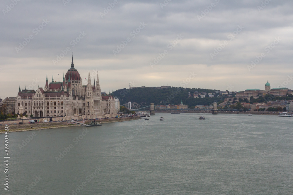 View of the Parliament building in Budapest . Hungary