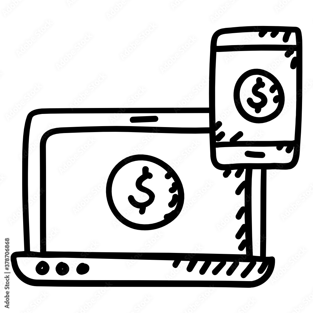 Dollar inside mobile phone and laptop denoting epay icon in doodle vector
Dollar inside mobile phone and laptop denoting epay icon in doodle vector