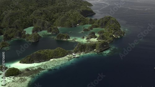 Raja Ampat, Geosite Piaynemo, Epic high flying slow pan of Geosite Piaynemo Lagoon, Clip 3/3, Quintessential Raja Ampat.