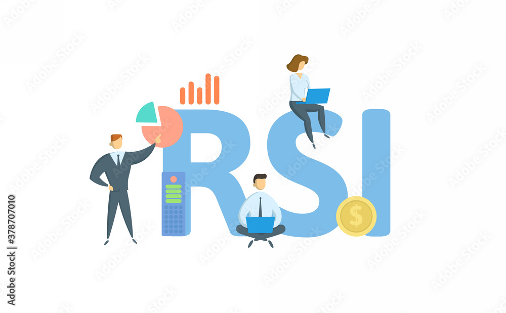 RSI, Relative Strength Index. Concept with keywords, people and icons. Flat vector illustration. Isolated on white background. RSI, Relative Strength Index. Concept with keywords, people and icons. Flat vector illustration. Isolated on white background.