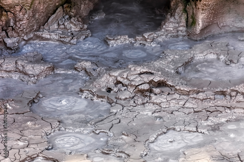 Boiling mud pools in Craters of the Moon geothermal area