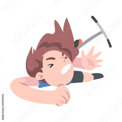 Girl Fell from Kick Scooter, Traumatic Accident, Health Risk, Pain, Injury Cartoon Style Vector Illustration