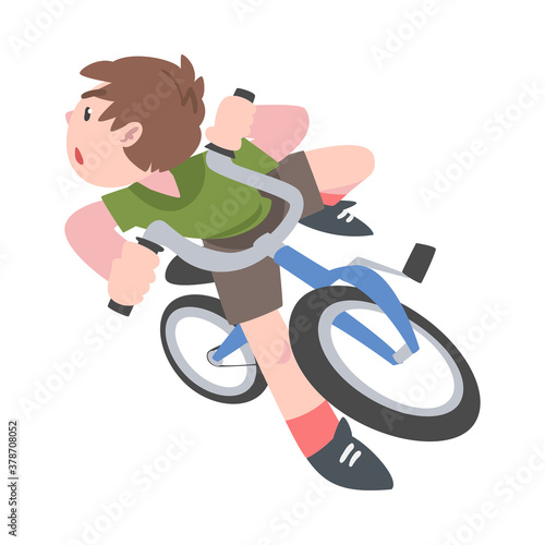 Boy Falling Down from Bike, Traumatic Situation, Health Risk, Pain, Injury Cartoon Style Vector Illustration I
