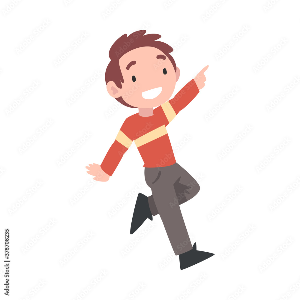 Happy Little Boy, Cute Smiling Kid Having Fun Cartoon Style Vector Illustration Happy Little Boy, Cute Smiling Kid Having Fun Cartoon Style Vector Illustration