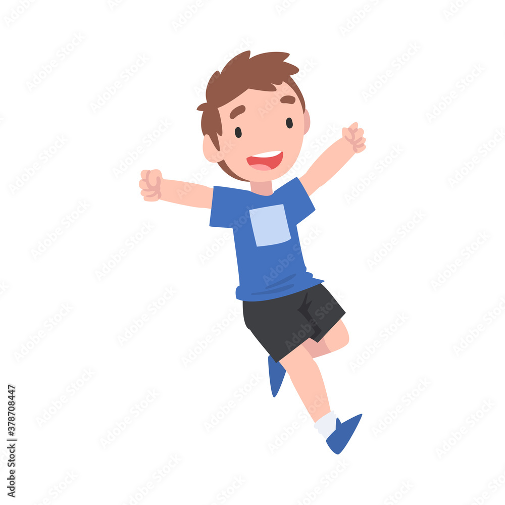 Running Little Boy, Cute Happy Preschooler Kid Having Fun Cartoon Style Vector Illustration