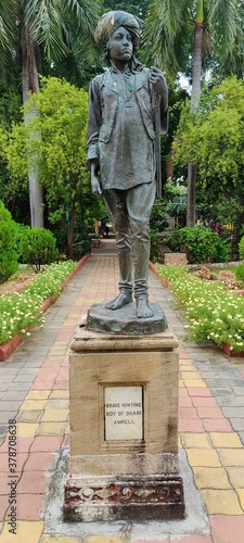 Statue of brave hunting boy in the park clicked in morning
