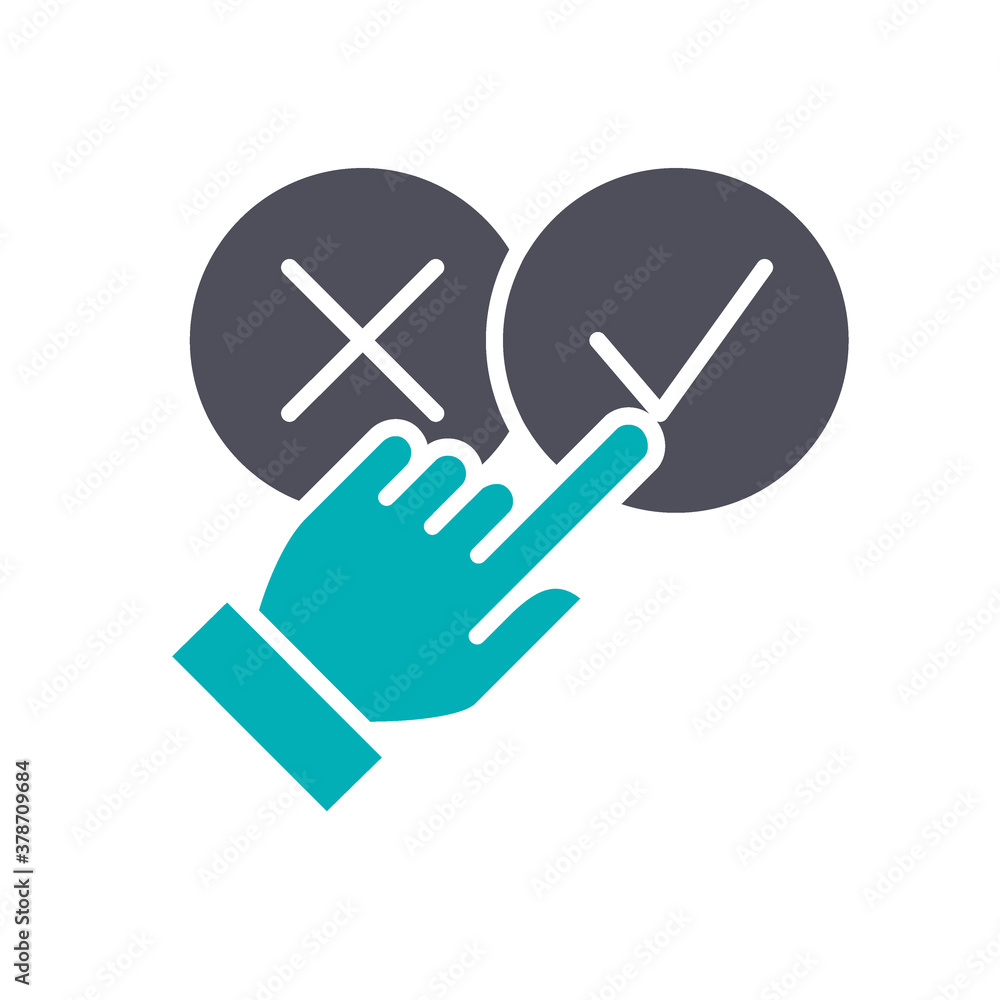 Correct and incorrect checkmarks colored icon. Person vote, right and ...