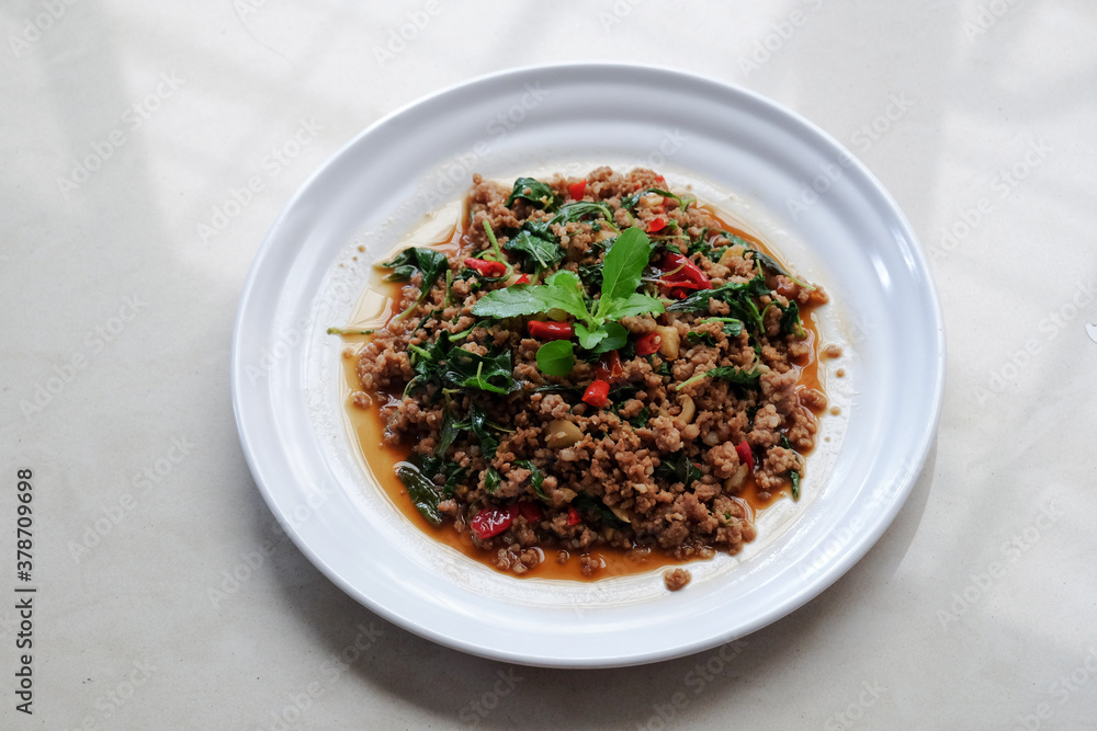 Stir Fried Pork with Basil. Thai traditional menu Phat kaphrao Stir Fried Pork with Basil. Thai traditional menu Phat kaphrao