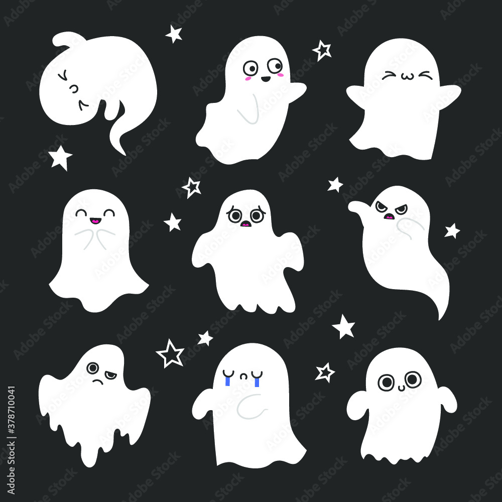 Pack of vector cute Halloween ghosts Pack of vector cute Halloween ghosts
