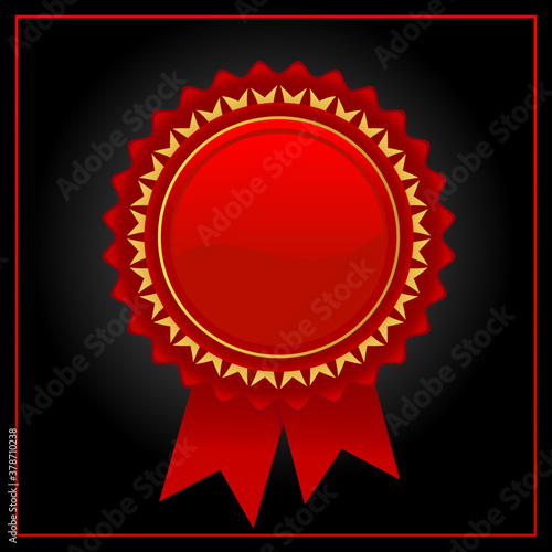 Vector red award badge with glossy design. To see the other vector rosette illustrations , please check Badge and Label collection.