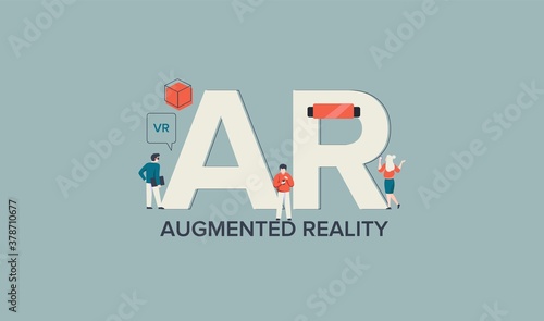 AR augmented virtual reality. Modern digital technology visual applications assistance in business corporate solutions creative graphic form used in gadeets vr vector entertainment work concept.