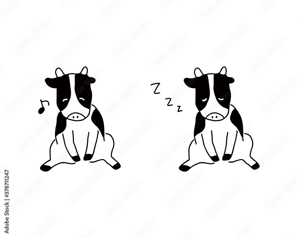 牛の手書きイラストのセット かわいい シルエット 丑 シンプル Stock Vector Adobe Stock