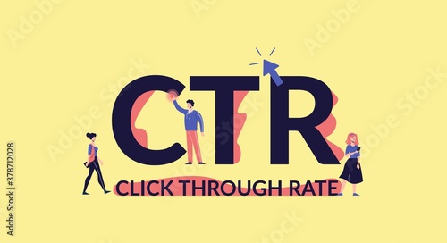 CTR click through rate. Online marketing traffic with sales of business content pure strategy income from advertisers and visitors advertising abbreviation social digital vector optimization.
