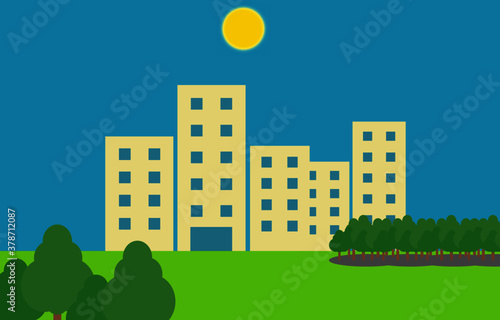 Fototapeta Naklejka Na Ścianę i Meble -  city, building, skyline, town, architecture, cityscape, urban, illustration, sky, buildings, house, landscape, street, silhouette, green, vector, construction, home, design, business, skyscraper, towe