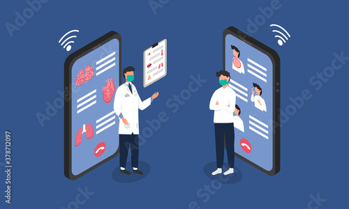 Graphic illustration about online medical consultation on a mobile phone, doctor consultation, health care. flat design