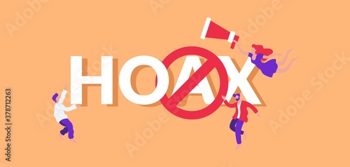 Hoax and fake illustration. Fraudulent information warning misinformation message propaganda victory and dissemination of deliberately false advertising to which must be treated with vector caution.