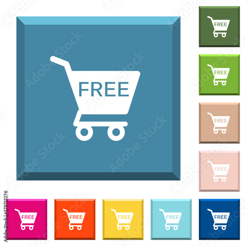 Free shopping cart white icons on edged square buttons