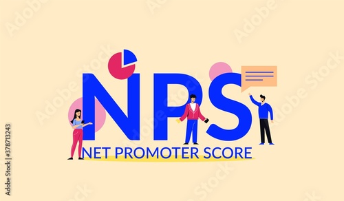 NPS net promoter score illustration. Marketing corporate system with financial success strategy advertising financial acronym and accounting management vector business leadership element.