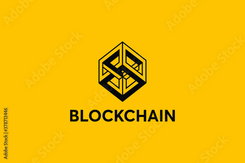 Blockchain Logo Template. 3D Hexagon Shape Technology Vector Design. Cryptocurrency Illustration. Outstanding professional elegant trendy awesome artistic black  color blockchain icon logo.