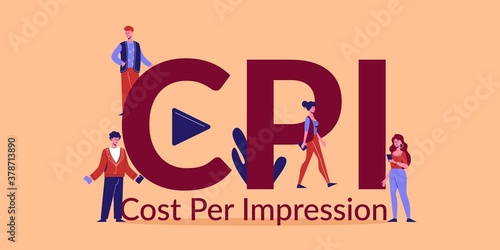CPI cost per impression. Economic strategy of information consumption statistics financial trending products conceptual representation value of goods from external vector view.