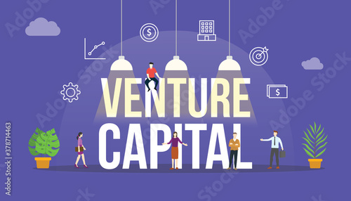 venture capital vc concept with people and big text word and related icon flat