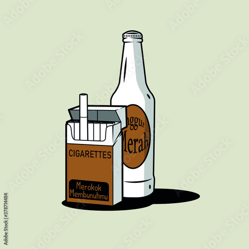 beer bottle and cigarettes