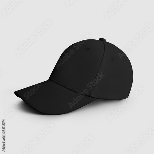Black blank cap template for design and pattern presentation, side view.