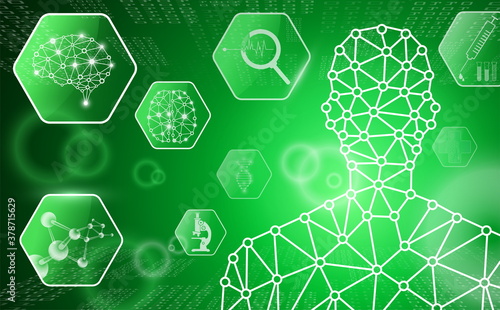 abstract background technology concept in green light,human body heal,technology modern medical science in future and global international medical with tests analysis clone DNA human