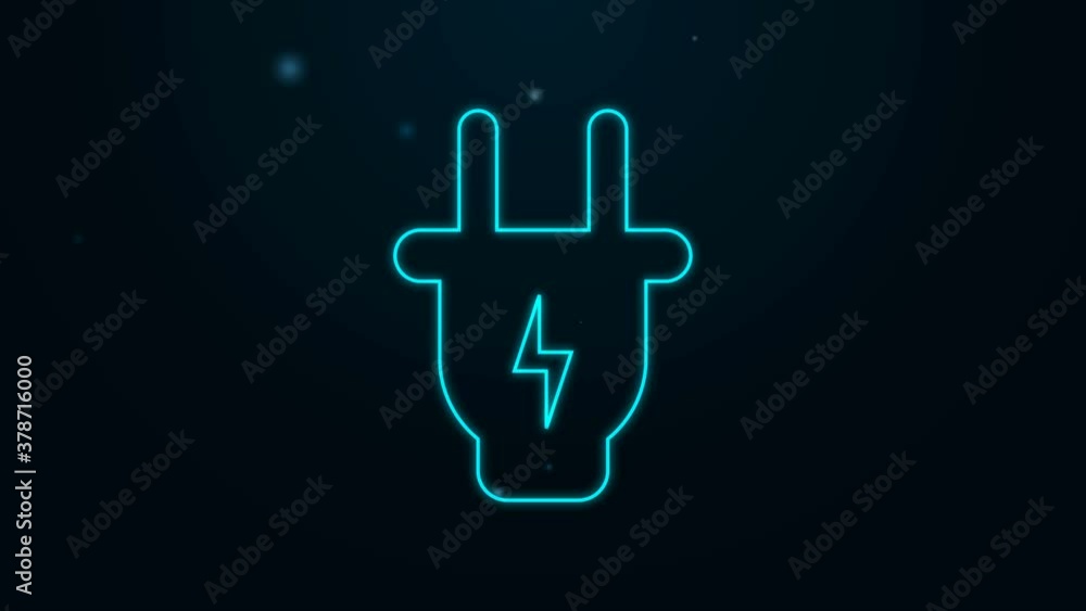 Glowing neon line Electric plug icon isolated on black background. Concept of connection and disconnection of the electricity. 4K Video motion graphic animation. Glowing neon line Electric plug icon isolated on black background. Concept of connection and disconnection of the electricity. 4K Video motion graphic animation.