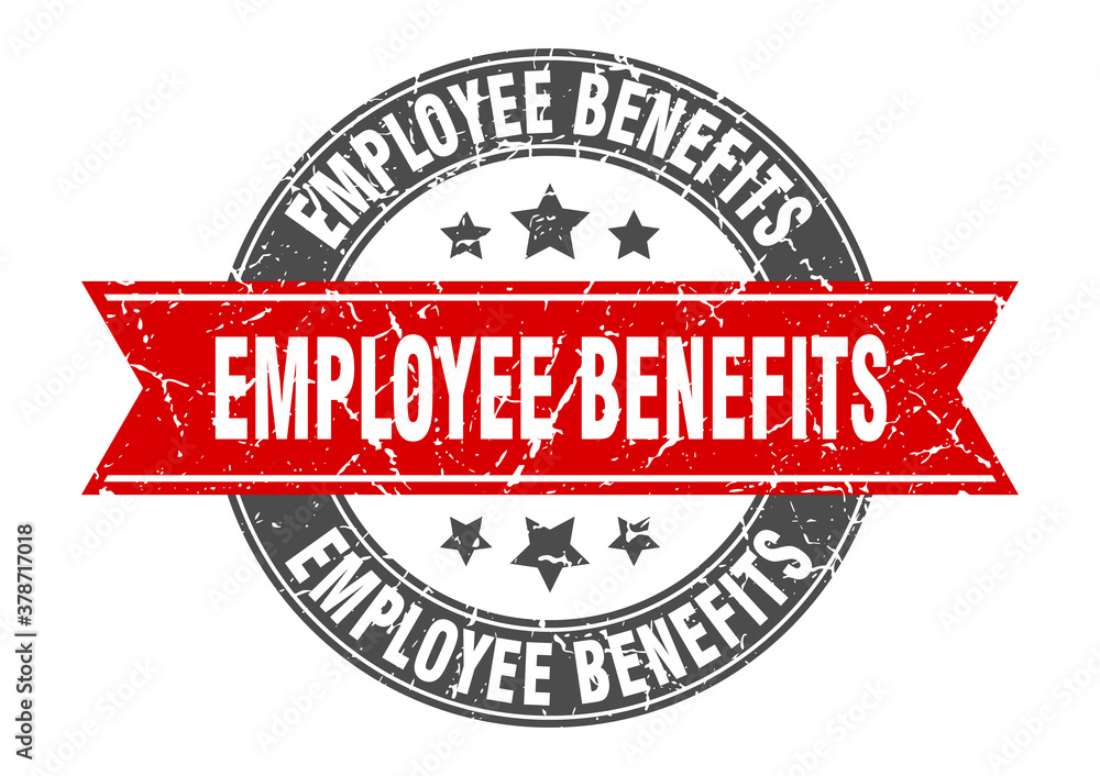 employee benefits round stamp with ribbon. label sign