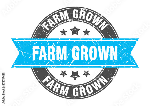 farm grown round stamp with ribbon. label sign photo