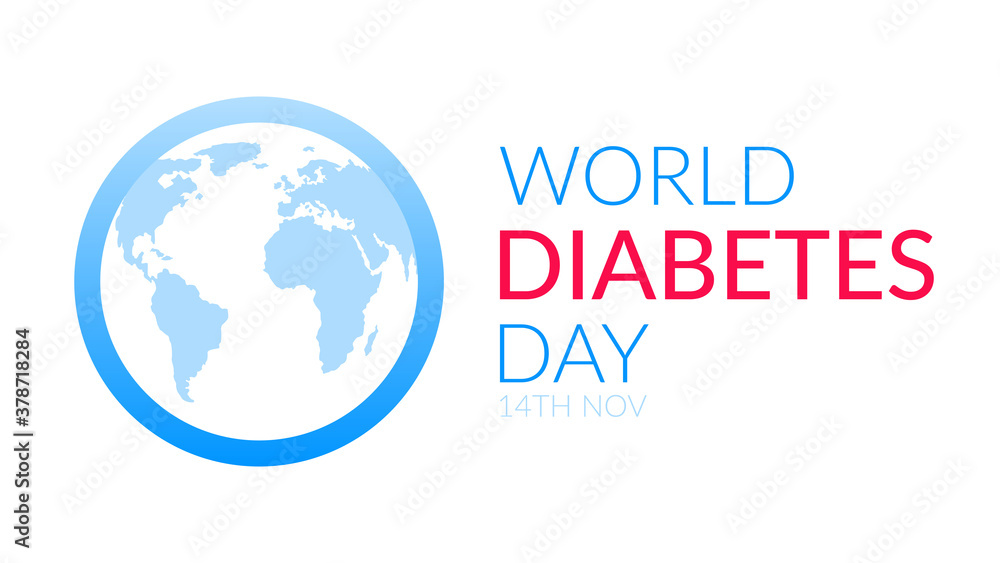 Concept for world diabetes day, health protection. Vector illustration of a silhouette of the planet earth in a blue ring. Web banner on white background.