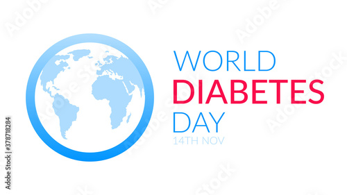 Concept for world diabetes day, health protection. Vector illustration of a silhouette of the planet earth in a blue ring. Web banner on white background.