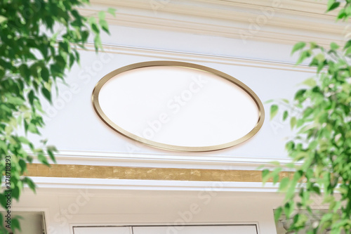Fotografie, Tablou Oval storefront golden frame Mockup