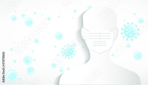 Human head  wear mask  to protect from COVID-19 virus outbreak spreading.