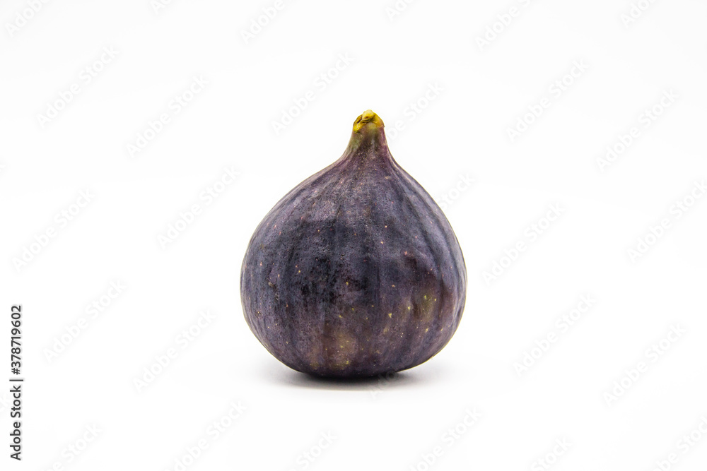 The One fig isolated on a white background. View of ripe purple violet fig. The One fig isolated on a white background. View of ripe purple violet fig.
