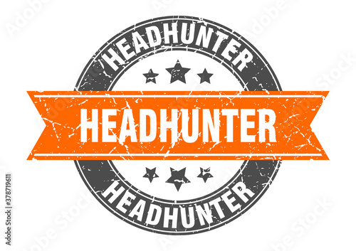 headhunter round stamp with ribbon. label sign
