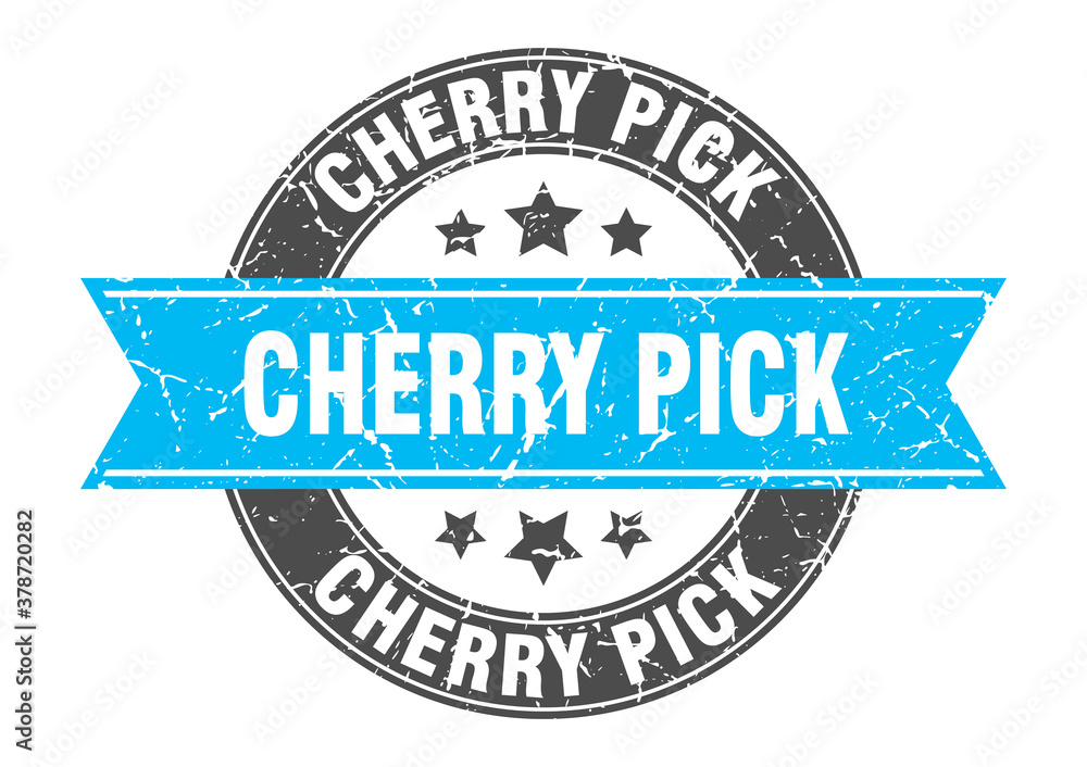 cherry pick round stamp with ribbon. label sign cherry pick round stamp with ribbon. label sign