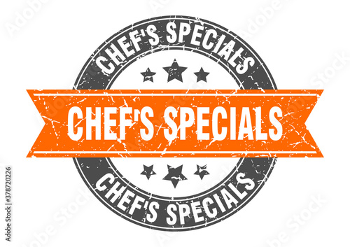 chef's specials round stamp with ribbon. label sign